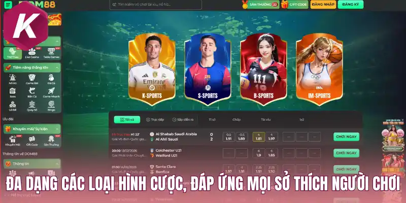 Đa dạng các loại hình cược, đáp ứng mọi sở thích người chơi