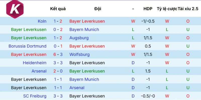 Thành tích mới nhất từ Leverkusen